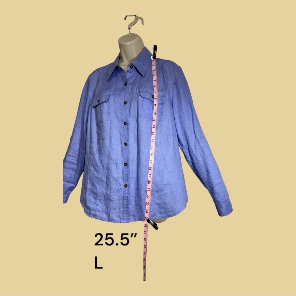 Style & Co 100% Linen Button Up Long Sleeve Shirt Sky Blue Size 12 - Picture 2 of 8